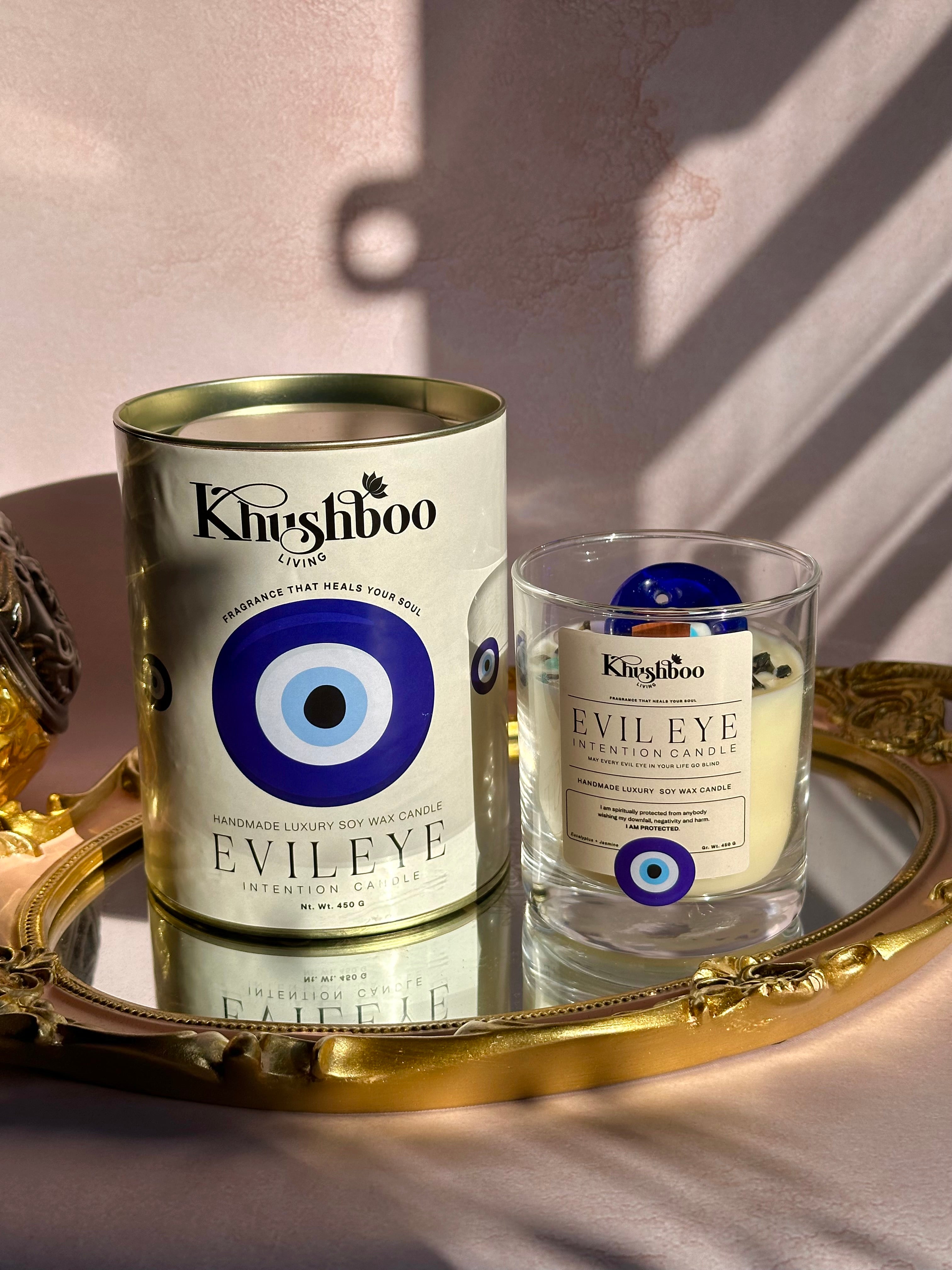 Evil Eye Scented Candle with Real Gemstones | Protects from Buri Nazar & Evil Energies, Perfect For Gifting ( Standard Size)